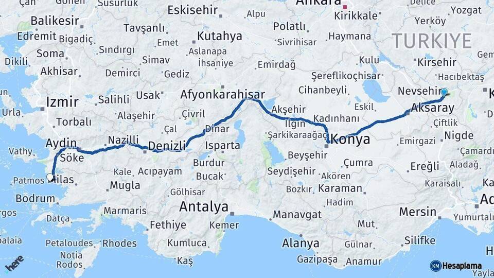 Nevşehir Didim Aydın Arası Kaç Km - Yol Haritası