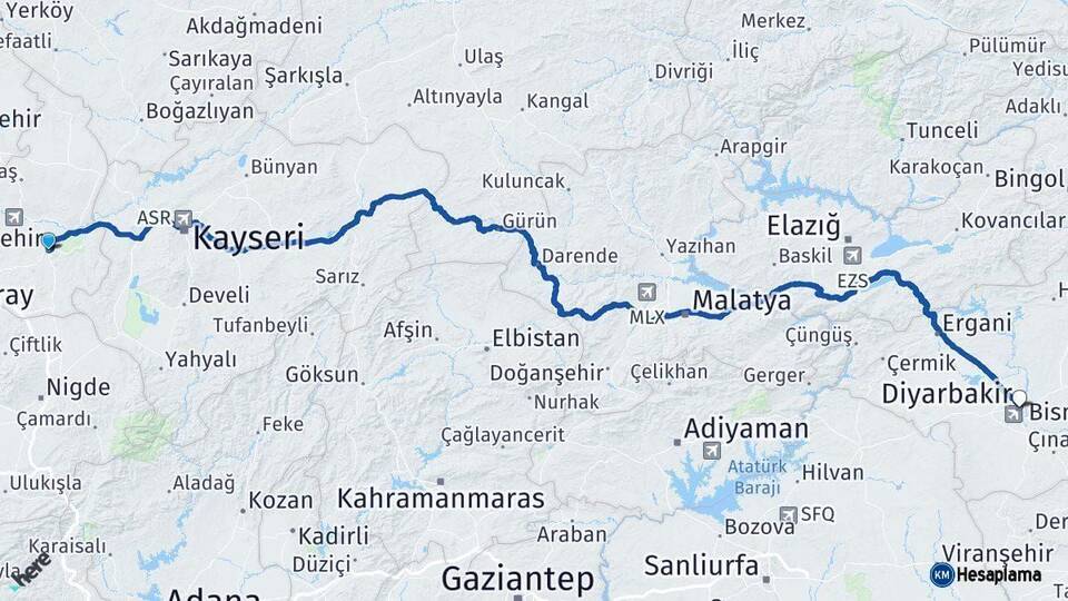 Nevşehir Diyarbakır Arası Kaç Saat? Yol Haritası, Yakıt, Rota ve Mesafe Hesaplama Nevşehir Diyarbakır Arası Kaç Km? Kaç Saat? Yol Haritası