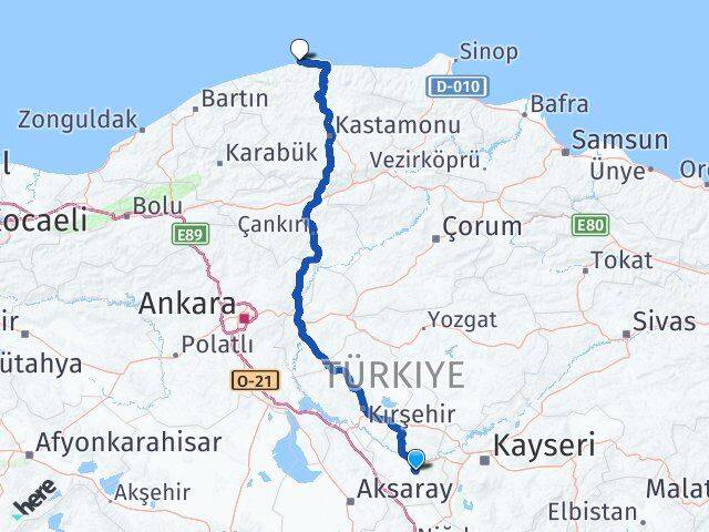 Nevşehir Doğanyurt Kastamonu Arası Kaç Km - Yol Haritası