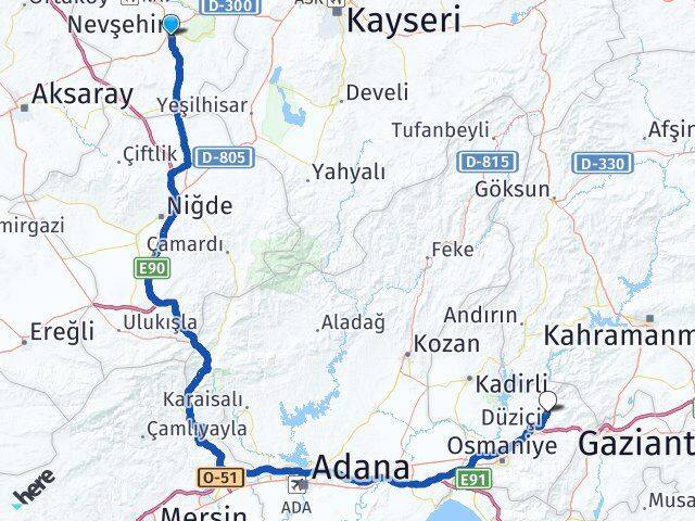 Nevşehir Düziçi Osmaniye Arası Kaç Km - Yol Haritası