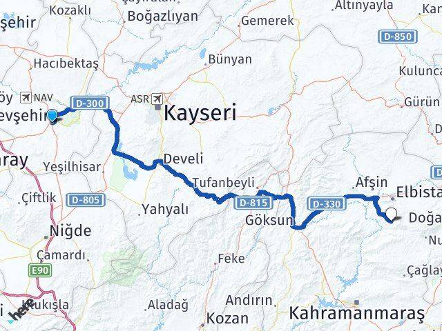 Nevşehir Ekinözü Kahramanmaraş Arası Kaç Km - Yol Haritası