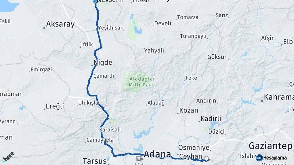 Nevşehir Erzin Hatay Arası Kaç Km - Yol Haritası
