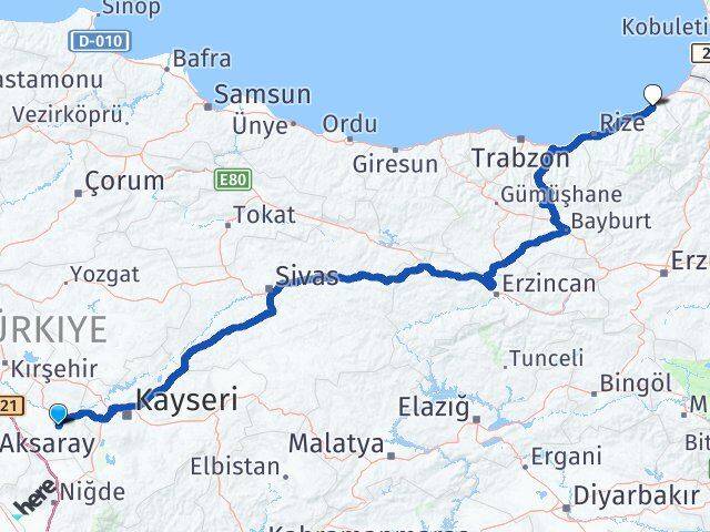 Nevşehir Fındıklı Rize Arası Kaç Km - Yol Haritası
