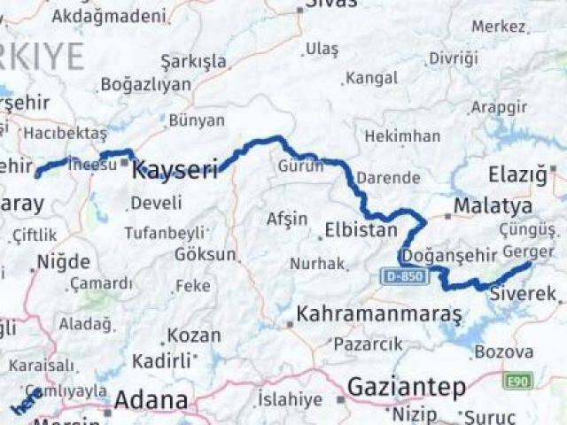 Nevşehir Gerger Adıyaman Arası Kaç Km - Yol Haritası