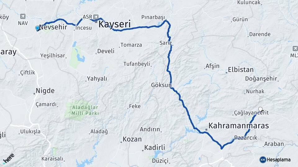 Nevşehir Gölbaşı Adıyaman Arası Kaç Km - Yol Haritası