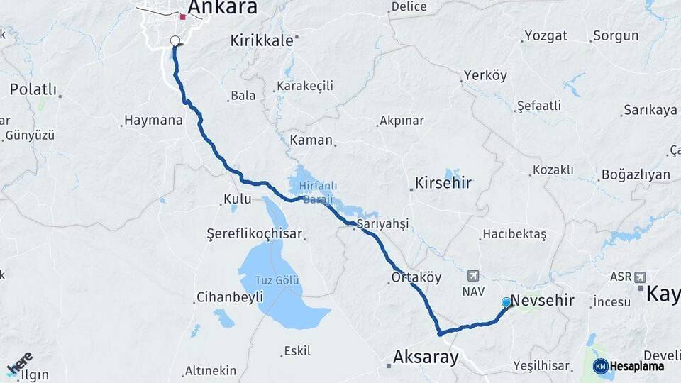 Nevşehir Gölbaşı Ankara Arası Kaç Km - Yol Haritası