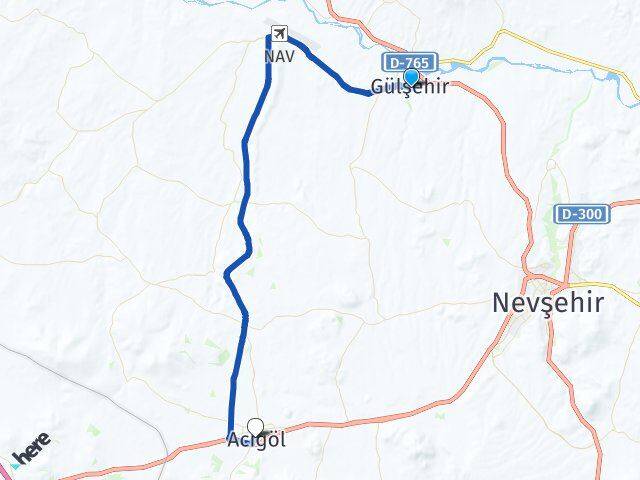 Nevşehir Gülşehir Acıgöl Arası Kaç Km - Yol Haritası