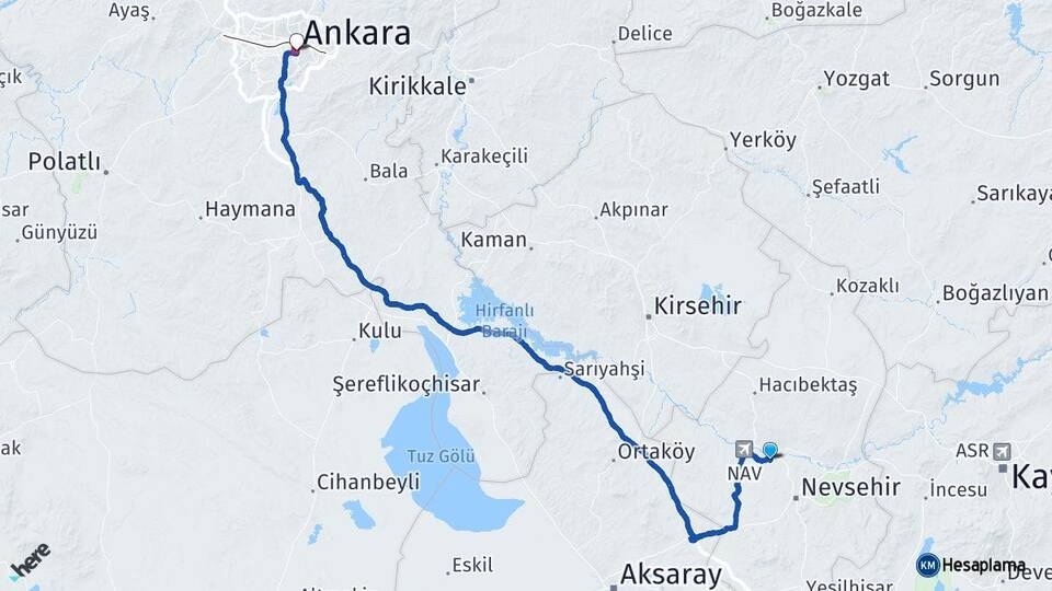 Nevşehir Gülşehir Ankara Arası Kaç Km - Yol Haritası