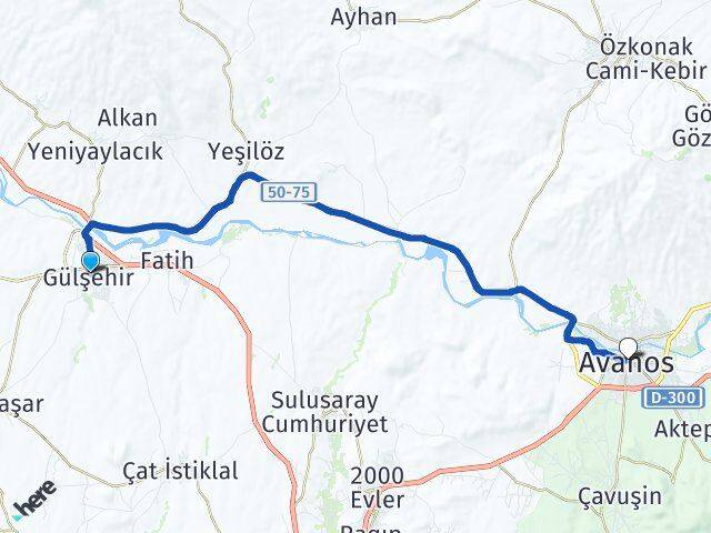 Nevşehir Gülşehir Avanos Arası Kaç Km - Yol Haritası
