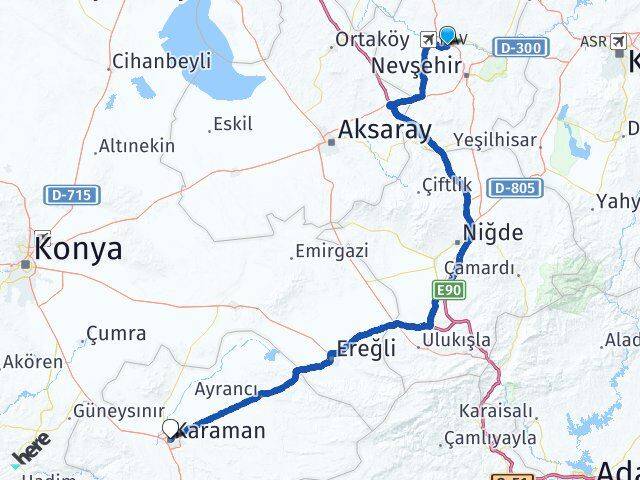 Nevşehir Gülşehir Karaman Arası Kaç Km - Yol Haritası
