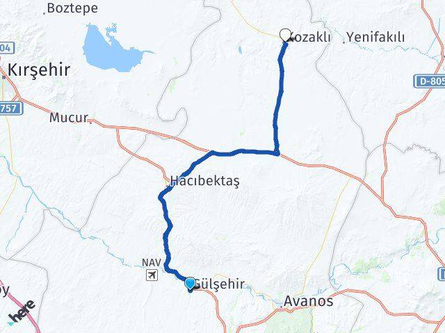 Nevşehir Gülşehir Kozaklı Arası Kaç Km - Yol Haritası