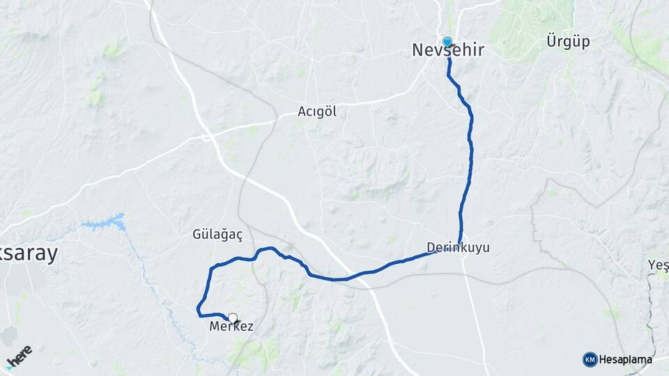 Nevşehir Güzelyurt Aksaray Arası Kaç Km - Yol Haritası