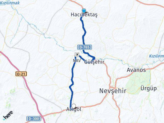 Nevşehir Hacıbektaş Acıgöl Arası Kaç Km - Yol Haritası