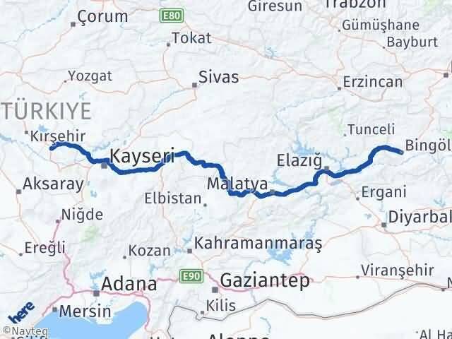 Nevşehir Hacıbektaş Bingöl Arası Kaç Km - Yol Haritası