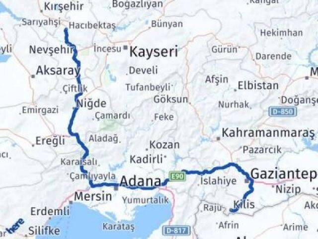 Nevşehir Hacıbektaş Kilis Arası Kaç Km - Yol Haritası