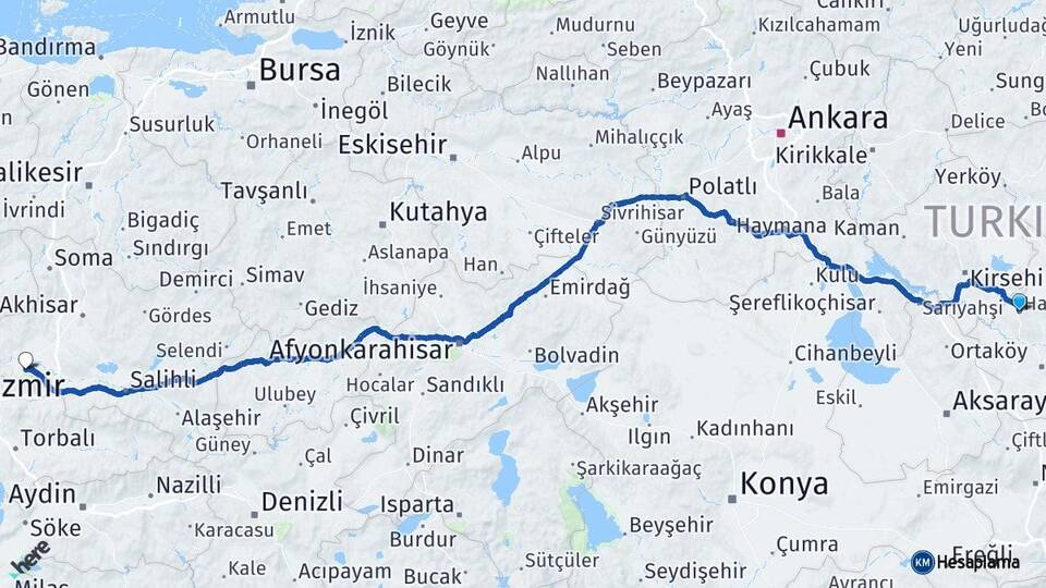 Nevşehir Hacıbektaş Manisa Arası Kaç Km - Yol Haritası