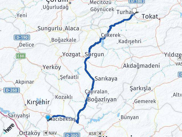 Nevşehir Hacıbektaş Turhal Tokat Arası Kaç Km - Yol Haritası