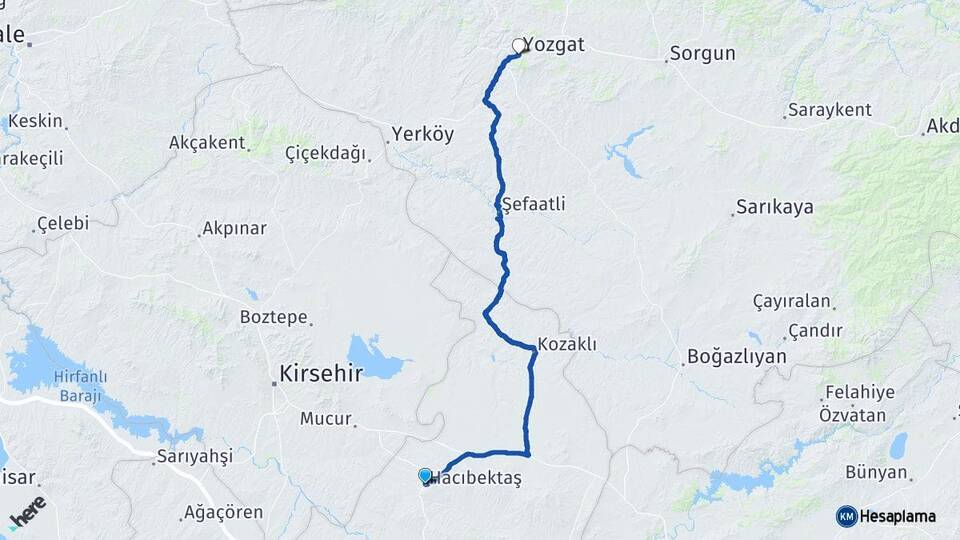 Nevşehir Hacıbektaş Yozgat Arası Kaç Km - Yol Haritası