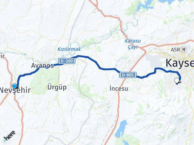Nevşehir Hacılar Kayseri Arası Kaç Km - Yol Haritası