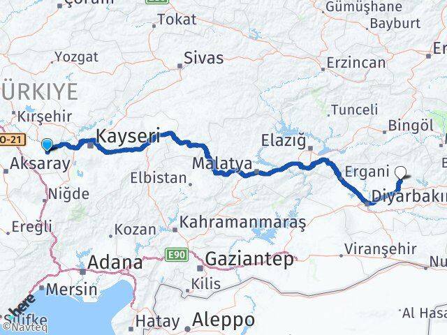 Nevşehir Hazro Diyarbakır Arası Kaç Km - Yol Haritası