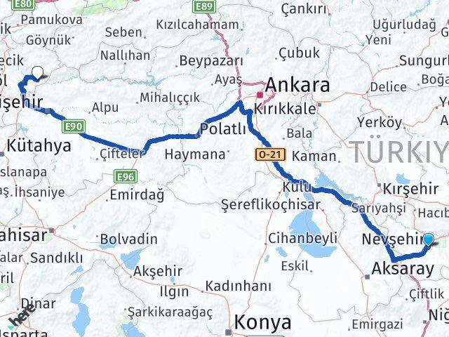 Nevşehir İnhisar Bilecik Arası Kaç Km - Yol Haritası