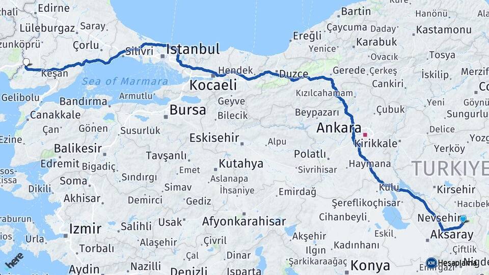 Nevşehir İpsala Edirne Arası Kaç Km - Yol Haritası