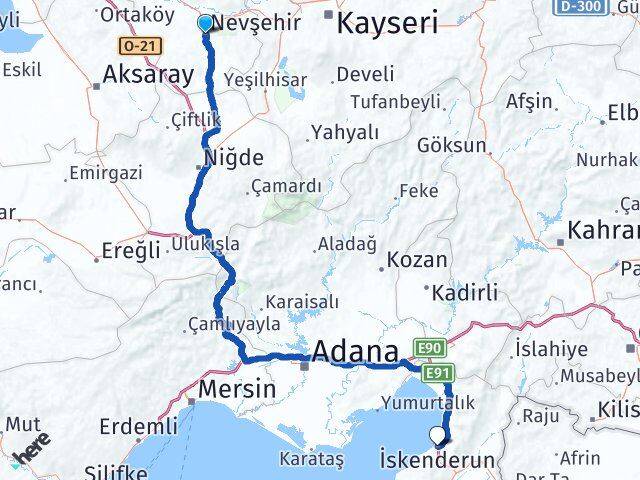 Nevşehir İskenderun Hatay Arası Kaç Km - Yol Haritası