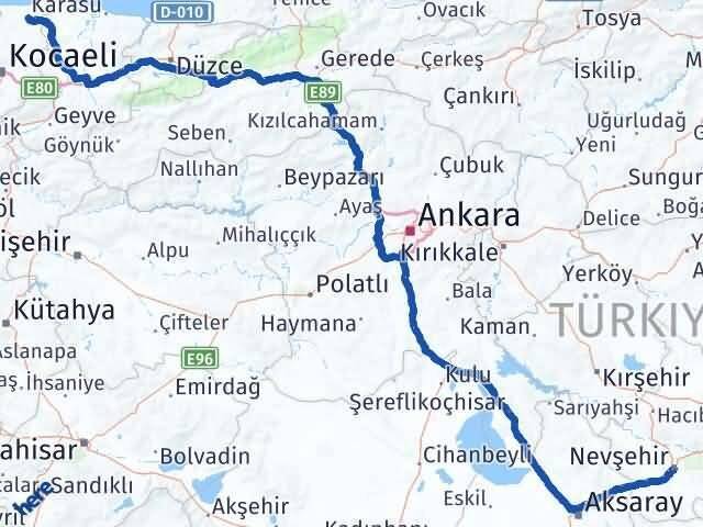 Nevşehir Kandıra Kocaeli Arası Kaç Km - Yol Haritası