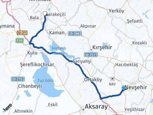 Nevşehir Karakeçili Kırıkkale Arası Kaç Km - Yol Haritası