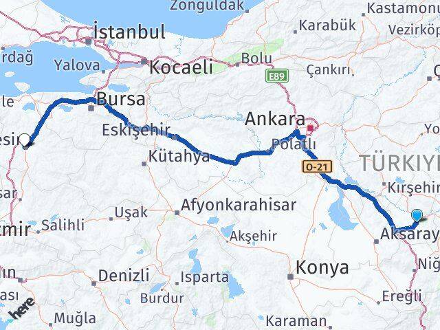 Nevşehir Karesi Balıkesir Arası Kaç Km - Yol Haritası