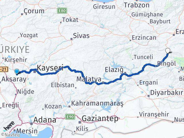 Nevşehir Karlıova Bingöl Arası Kaç Km - Yol Haritası