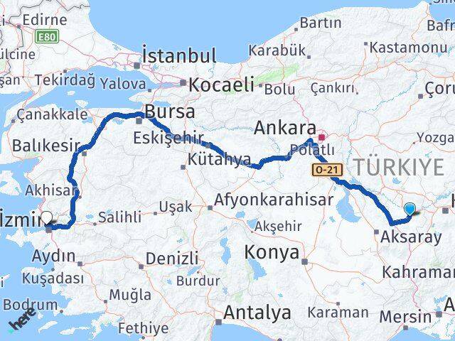 Nevşehir Karşıyaka İzmir Arası Kaç Km - Yol Haritası
