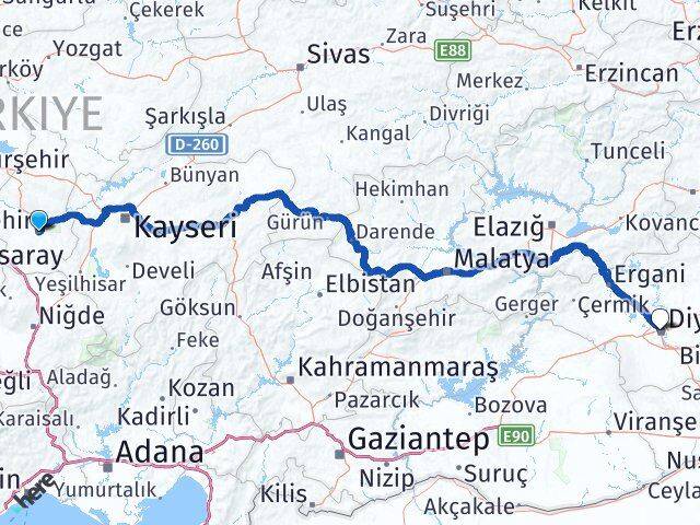 Nevşehir Kayapınar Diyarbakır Arası Kaç Km - Yol Haritası