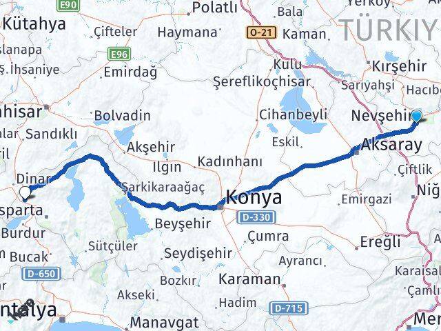 Nevşehir Keçiborlu Isparta Arası Kaç Km - Yol Haritası