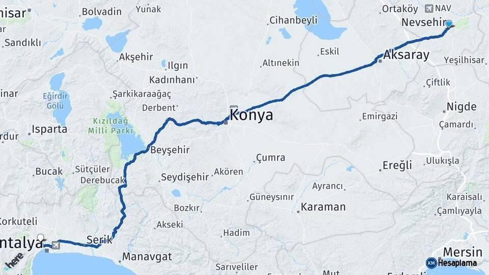 Nevşehir Kepez Antalya Arası Kaç Km - Yol Haritası
