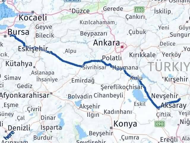 Nevşehir Kestel Bursa Arası Kaç Km - Yol Haritası