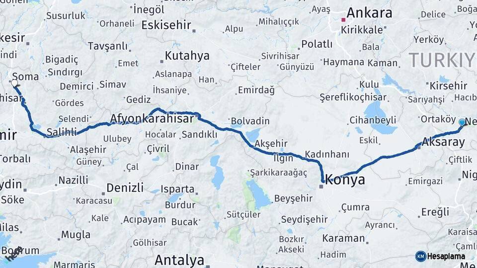 Nevşehir Kırkağaç Manisa Arası Kaç Km - Yol Haritası