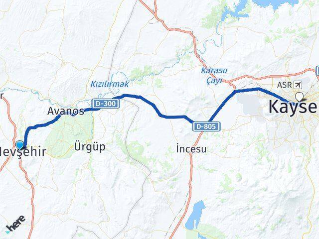 Nevşehir Kocasinan Kayseri Arası Kaç Km - Yol Haritası
