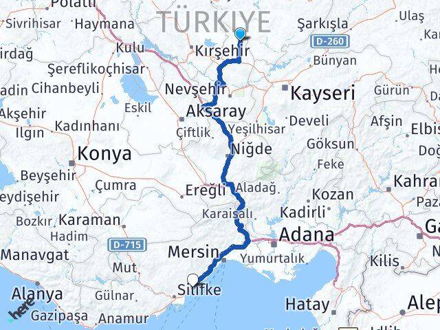 Nevşehir Kozaklı Ayaş Erdemli Mersin Arası Kaç Km - Yol Haritası