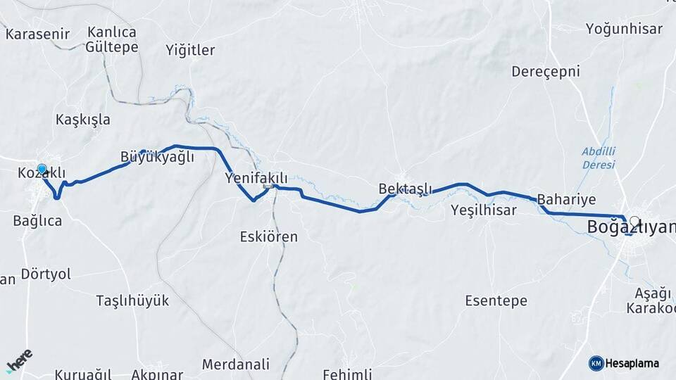 Nevşehir Kozaklı Boğazlıyan Yozgat Arası Kaç Km - Yol Haritası