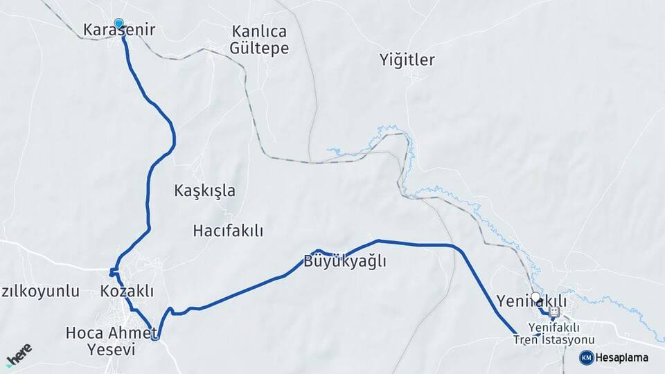 Nevşehir Kozaklı Karasenir Yenifakılı Yozgat Arası Kaç Km - Yol Haritası