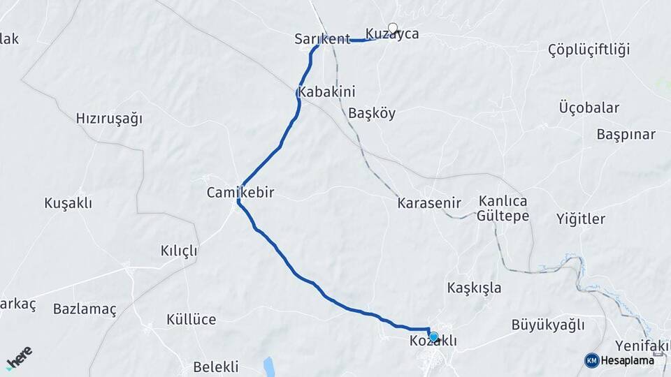 Nevşehir Kozaklı Kuzayca Şefaatli Yozgat Arası Kaç Km - Yol Haritası