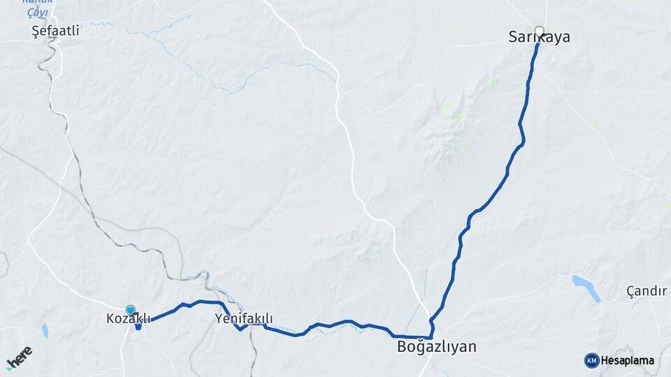 Nevşehir Kozaklı Sarıkaya Yozgat Arası Kaç Km - Yol Haritası