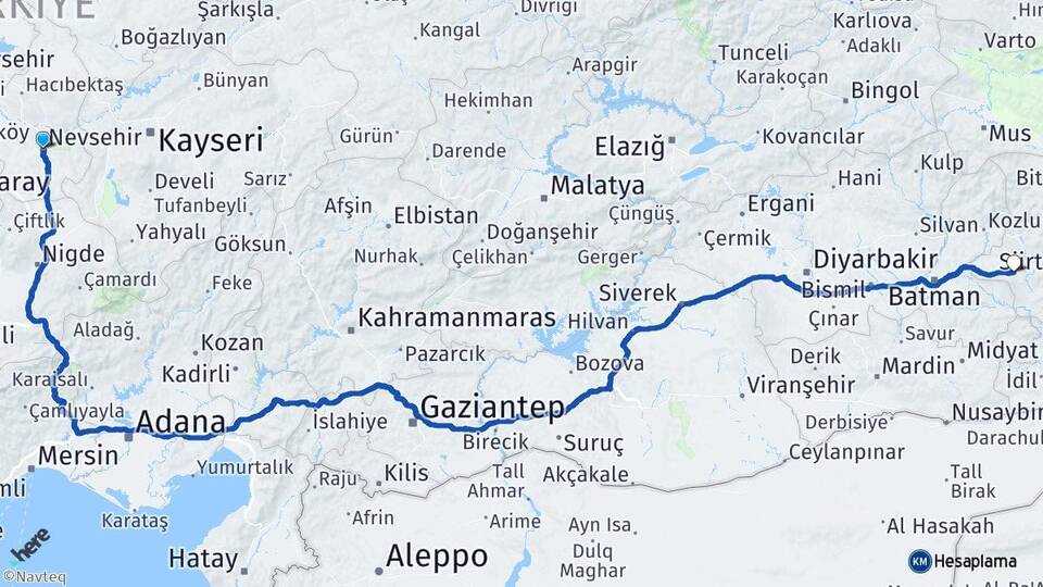 Nevşehir Kurtalan Siirt Arası Kaç Km - Yol Haritası