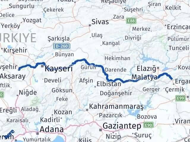 Nevşehir Maden Elazığ Arası Kaç Km - Yol Haritası
