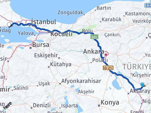 Nevşehir Marmaraereğlisi Tekirdağ Arası Kaç Km - Yol Haritası