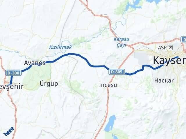 Nevşehir Melikgazi Kayseri Arası Kaç Km - Yol Haritası