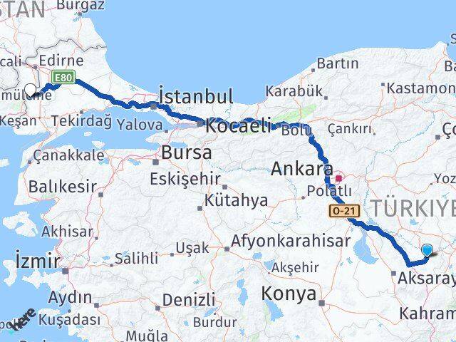 Nevşehir Meriç Edirne Arası Kaç Km - Yol Haritası