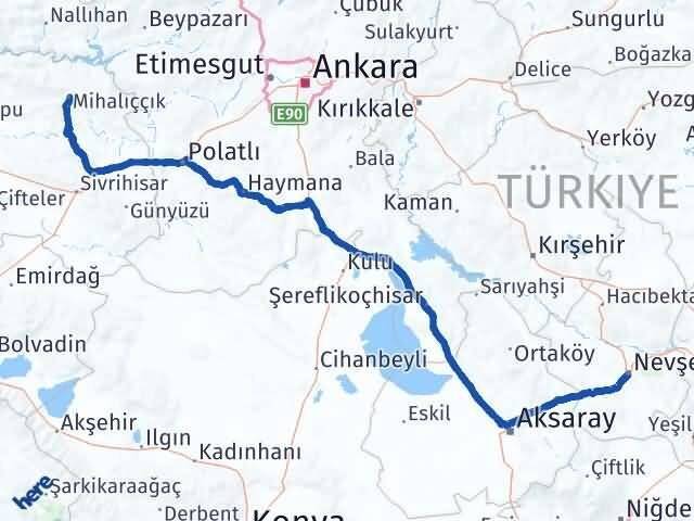 Nevşehir Mihalıççık Eskişehir Arası Kaç Km - Yol Haritası