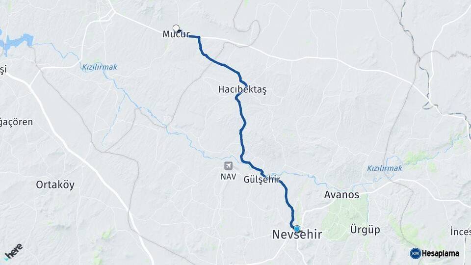 Nevşehir Mucur Kırşehir Arası Kaç Km - Yol Haritası